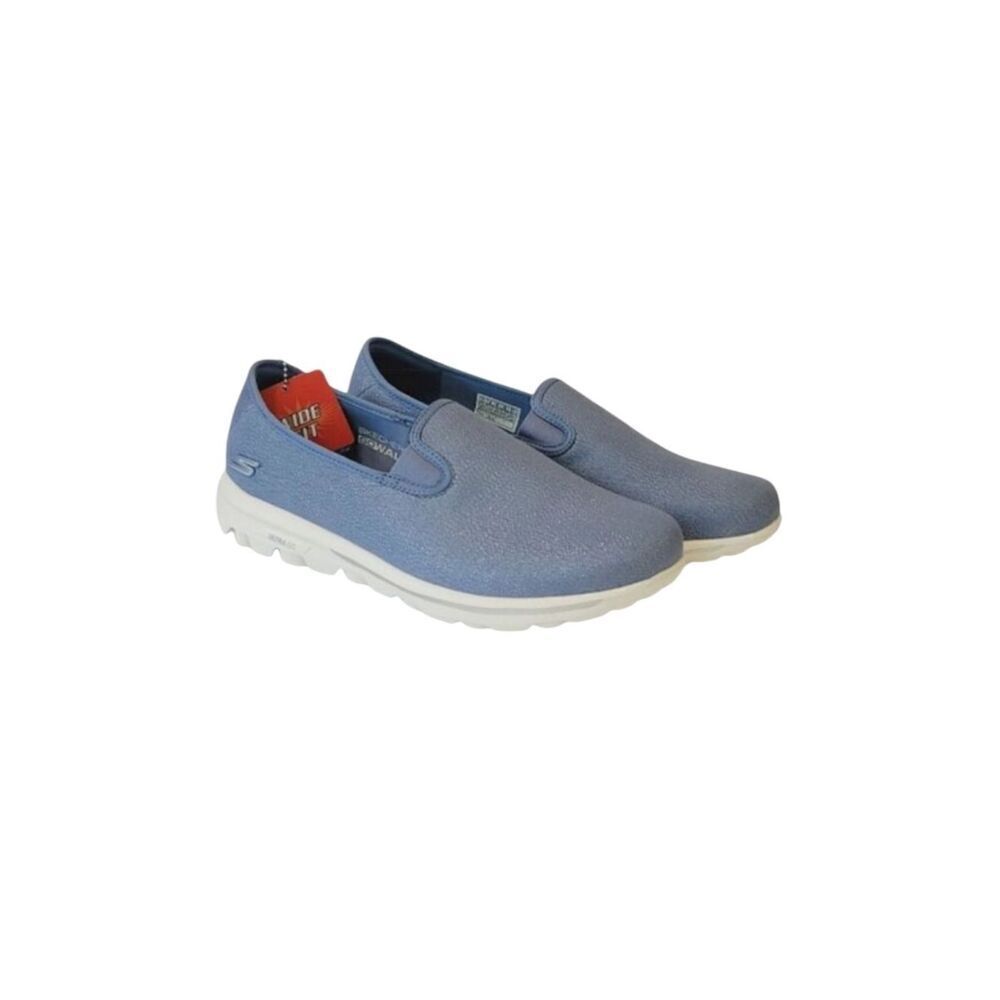 Sketchers GOwalk Adorn Blue Glitter Canvas Slip-on Shoe Size 11 Extra Wide